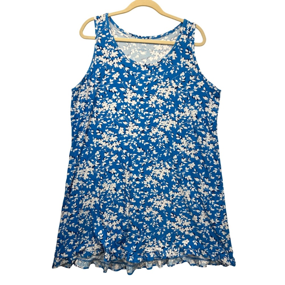 Draper James Sleep Dress Womens L/XL Blue Floral Ruffle Hem Sleeveless Chemise‎
